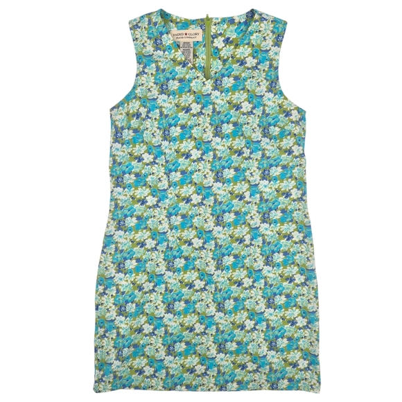 Faded Glory Dresses & Skirts - Y2k Faded Glory‎ Blue Green Cotton Floral V-Neck Dress Size M